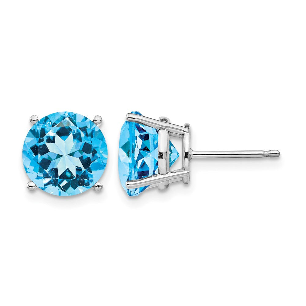 14k White Gold Round Blue Topaz Stud Earrings
