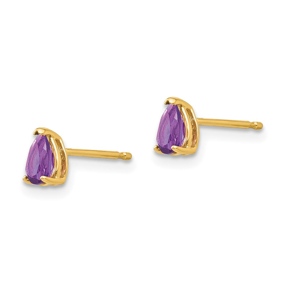 14k 5x Pear Amethyst Post Earrings
