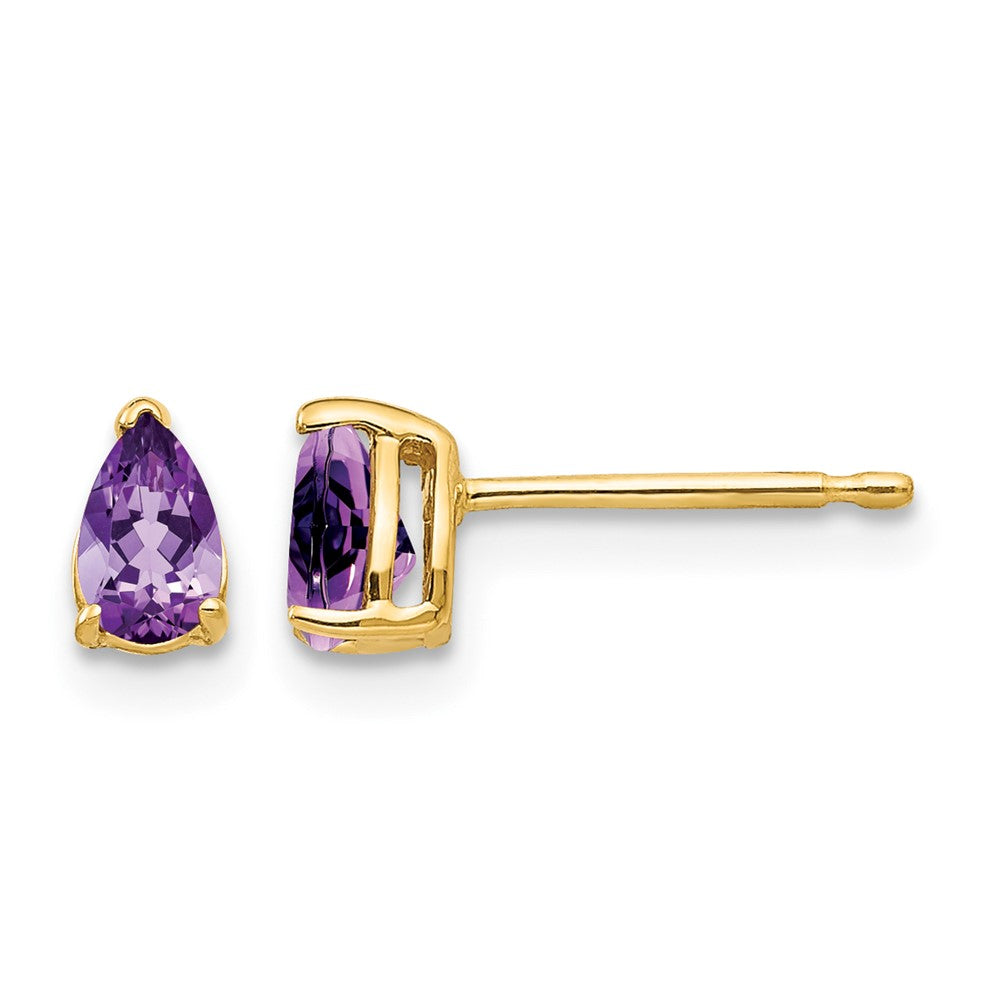 14k 5x Pear Amethyst Post Earrings
