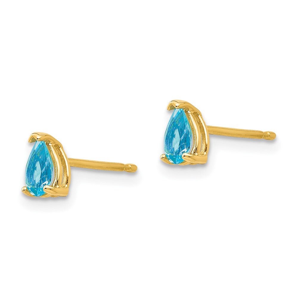 14k 5x Pear Blue Topaz Post Earrings