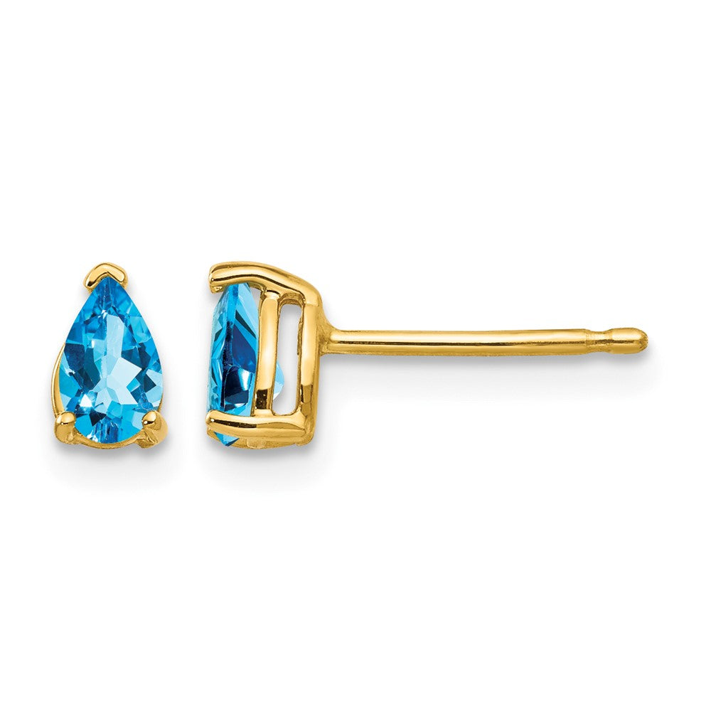 14k 5x Pear Blue Topaz Post Earrings