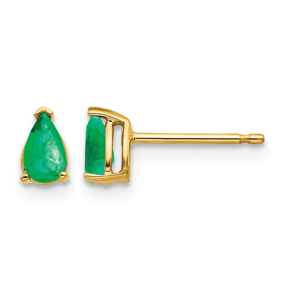 14k 5x Pear Emerald Post Earrings