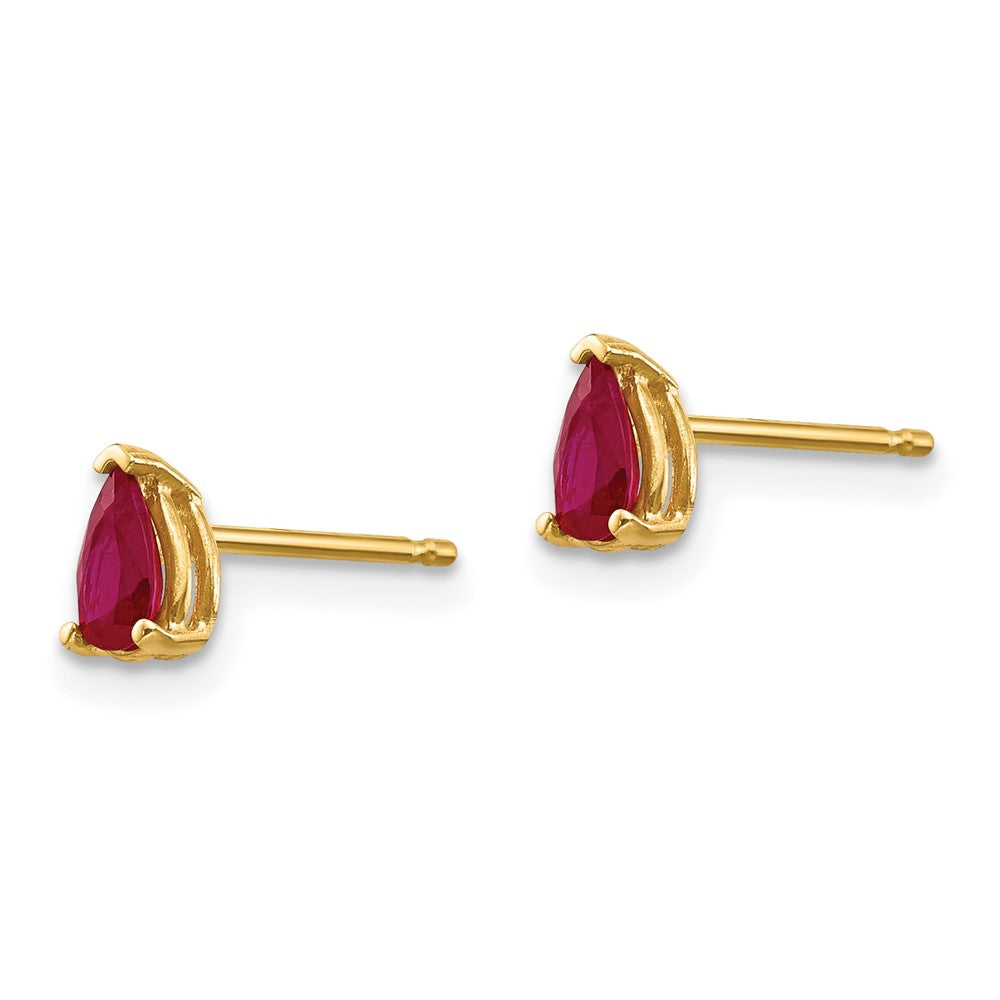 14k 5x Pear Ruby Post Earrings