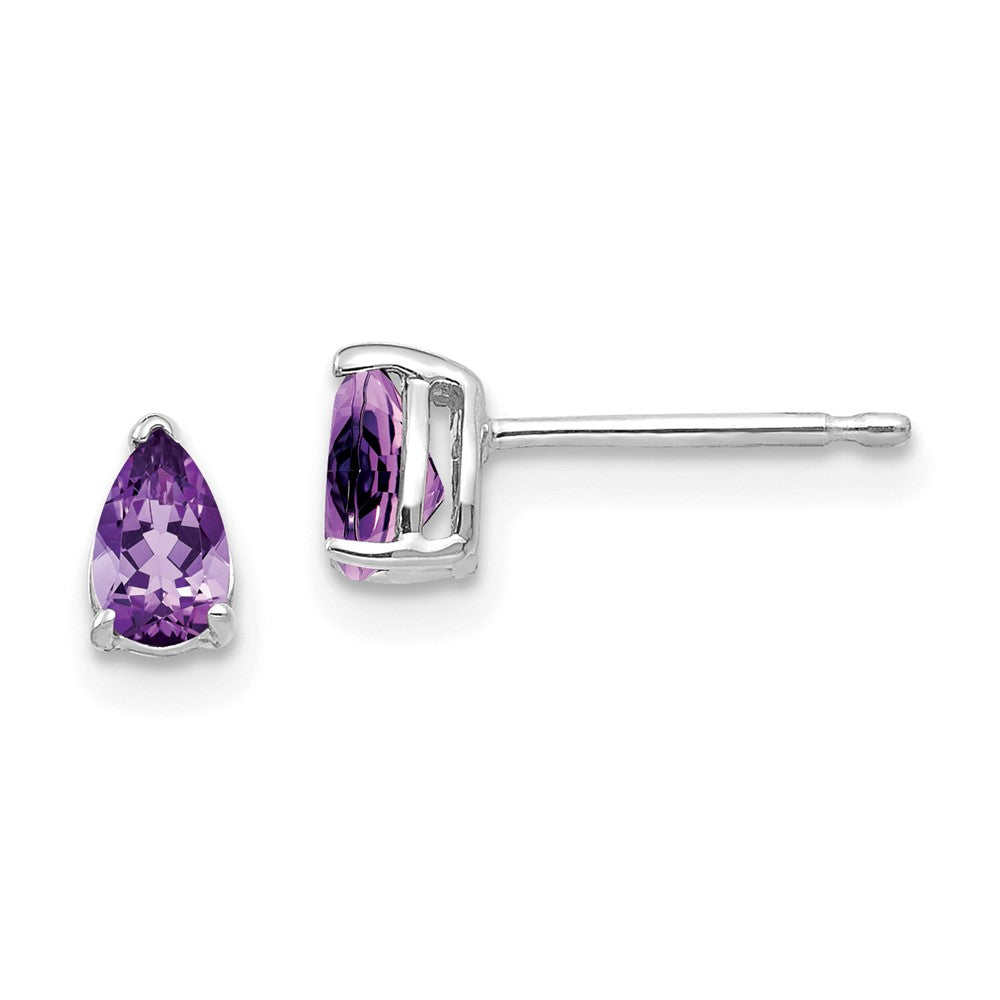 14k White Gold 5x Pear Amethyst Earrings