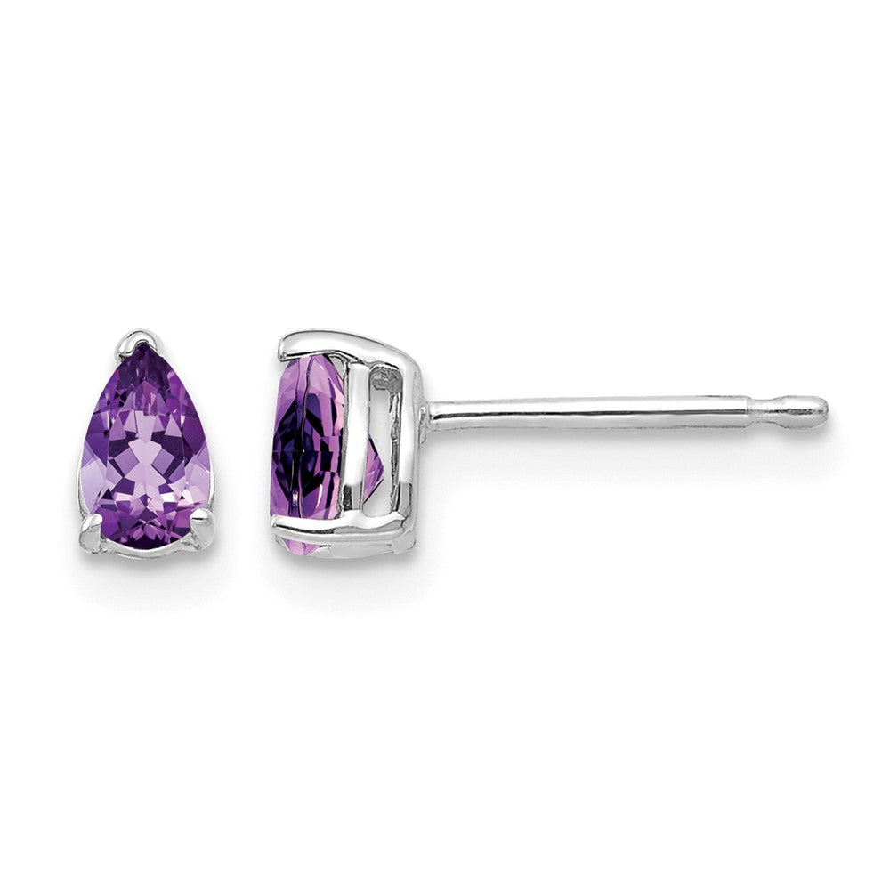14k White Gold 5x Pear Amethyst Post Earrings