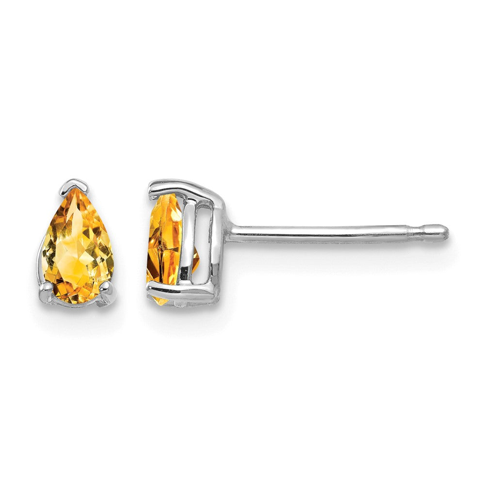 14k White Gold 5x Pear Citrine Stud Earrings