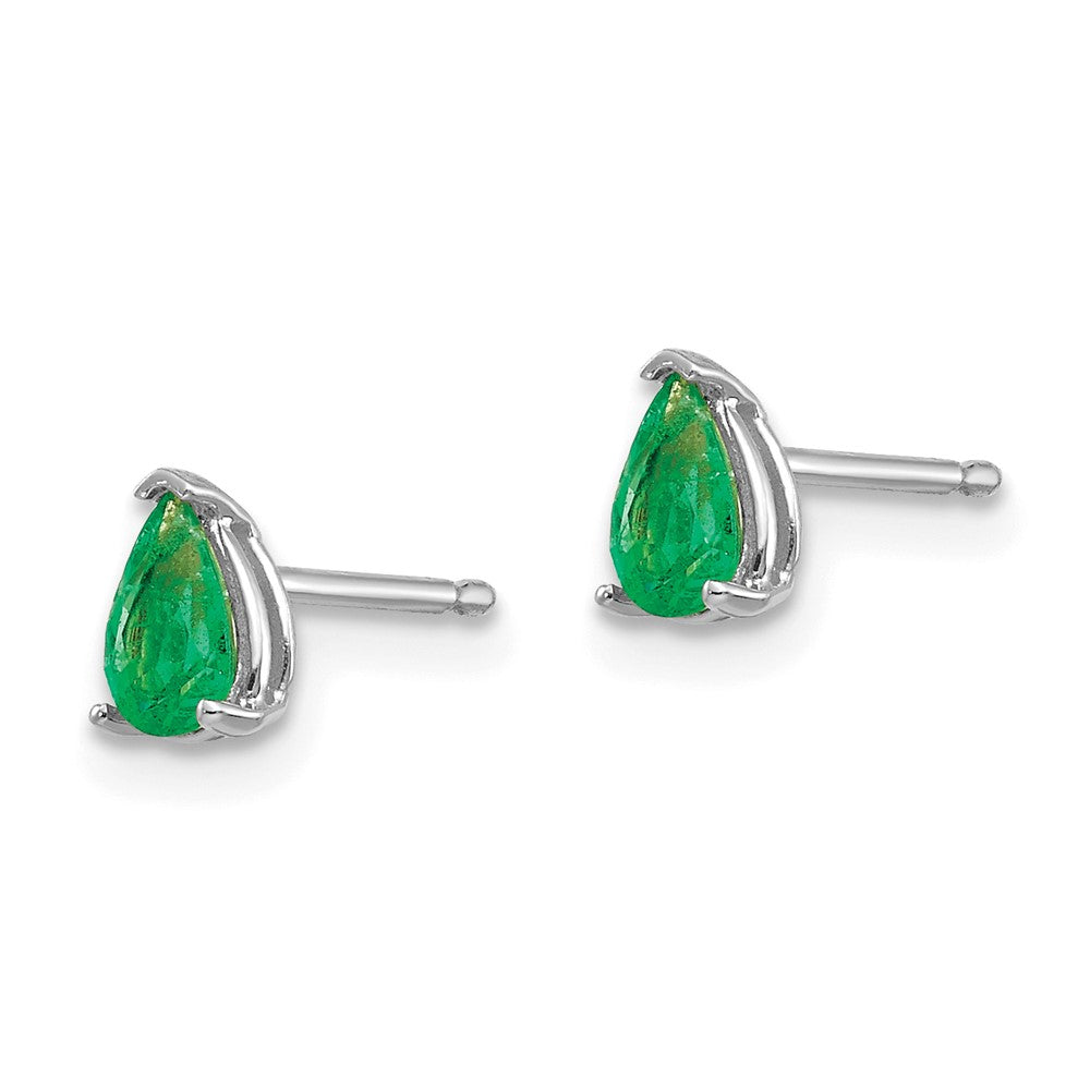 14k White Gold 5x Pear Emerald Post Earrings