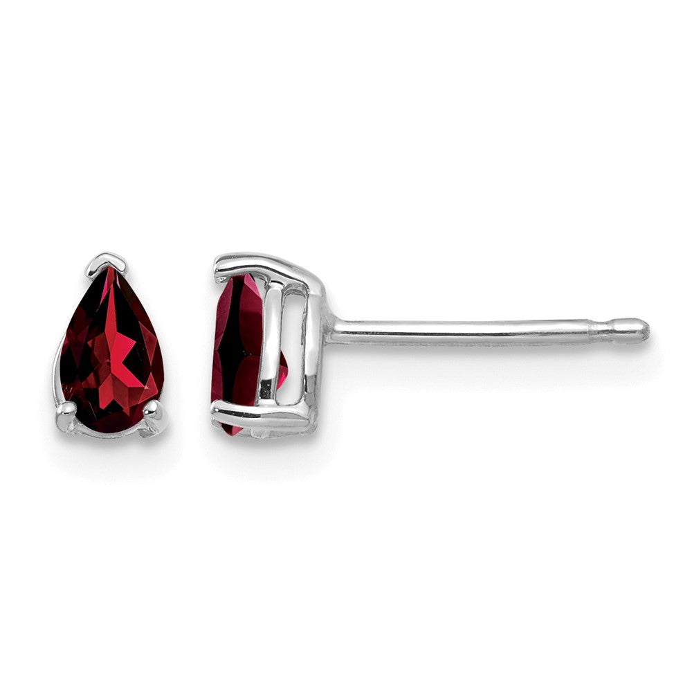 14k White Gold 5x Pear Garnet Post Earrings