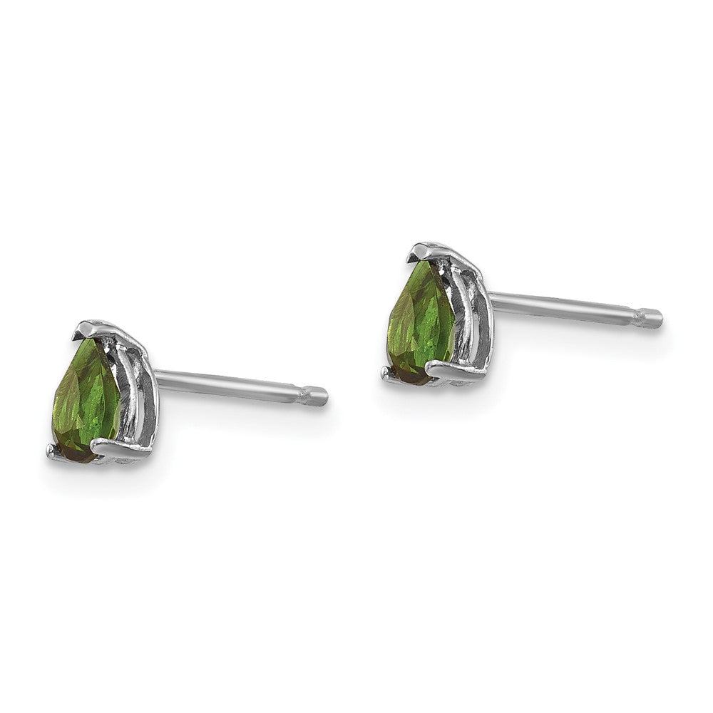 14k White Gold 5x Pear Green Tourmaline Post Earrings