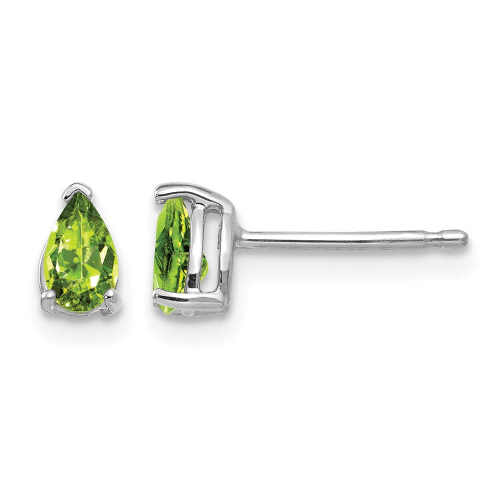 14k White Gold 5x Pear Peridot Post Earrings