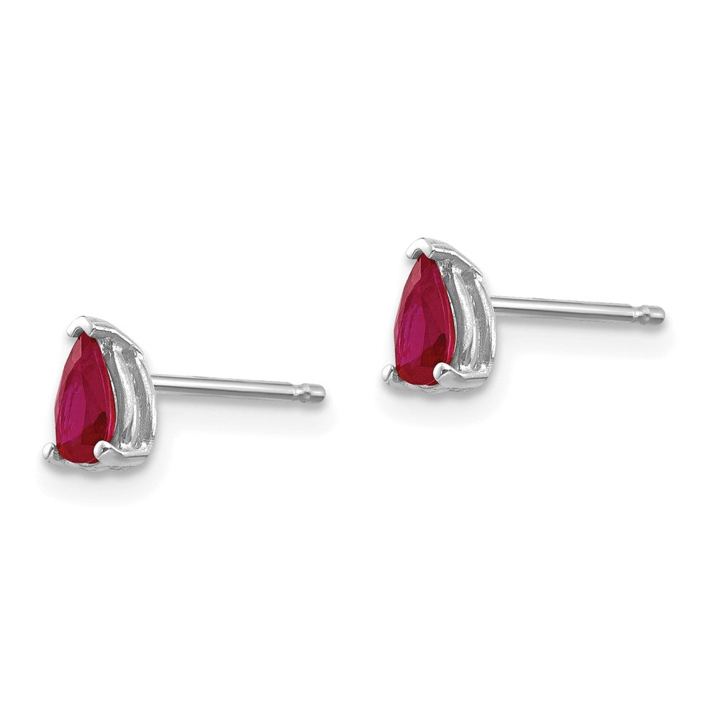 14k White Gold 5x Pear Ruby Post Earrings