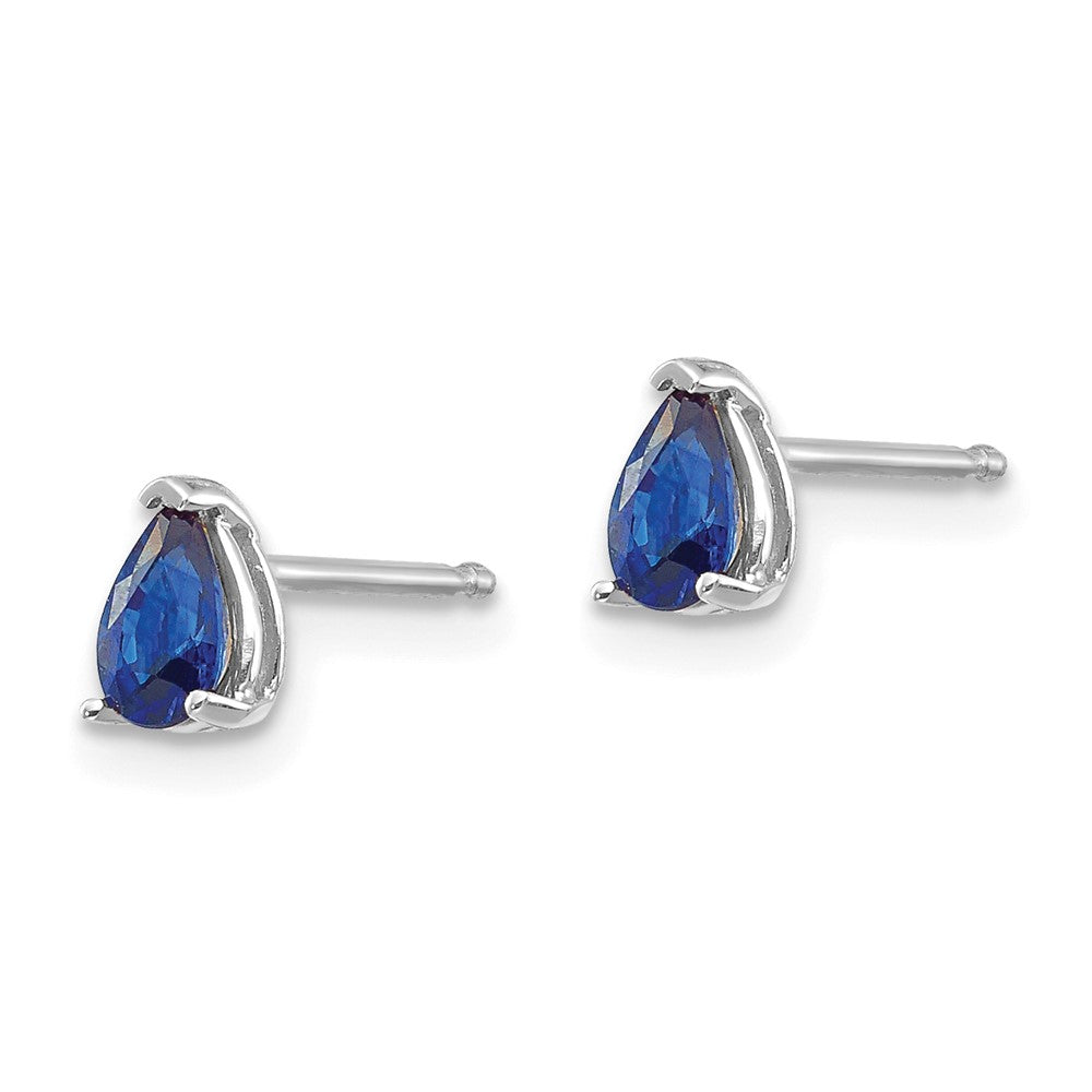 14k White Gold 5x Pear Sapphire Post Earrings