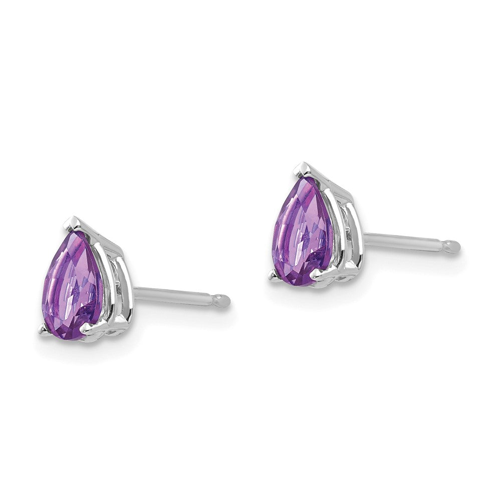 14k White Gold 6x Pear Amethyst Post Earrings