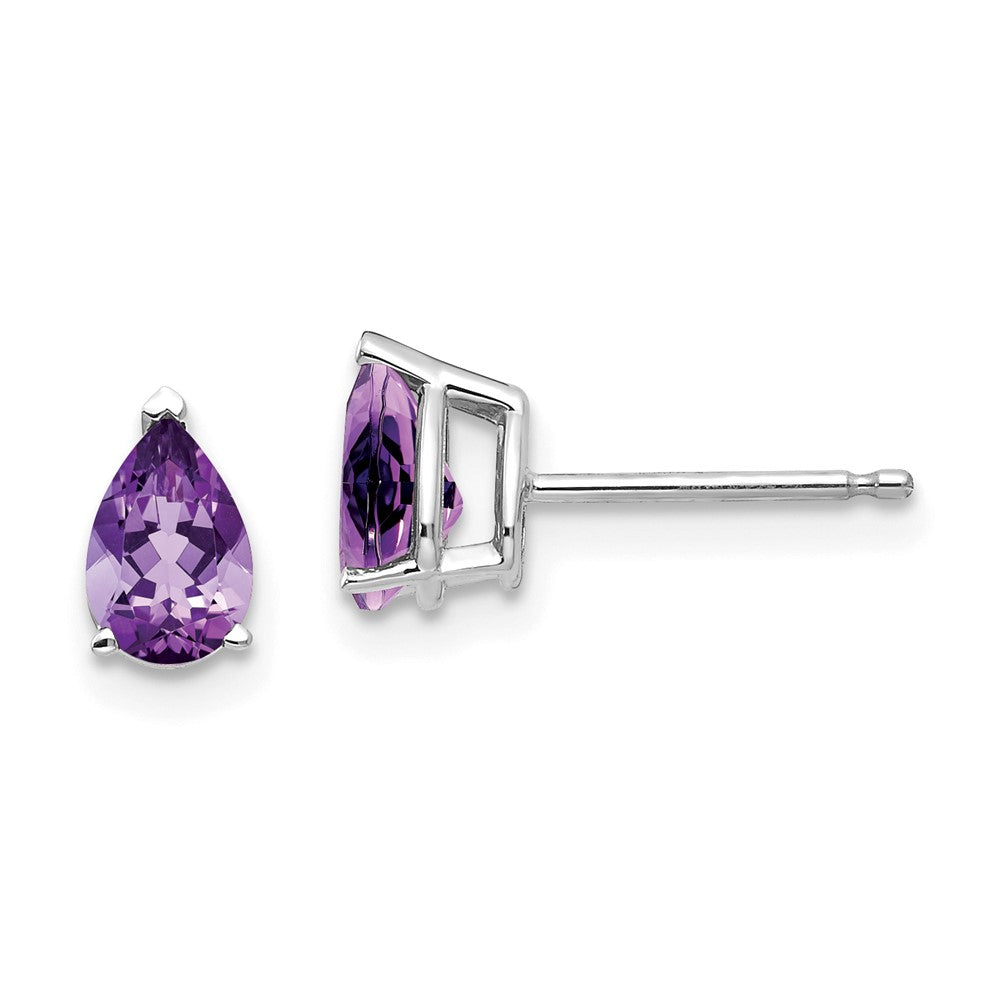 14k White Gold 6x Pear Amethyst Earrings