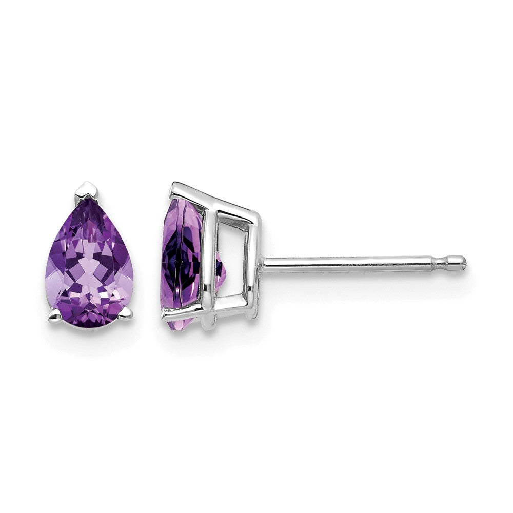 14k White Gold 6x Pear Amethyst Post Earrings