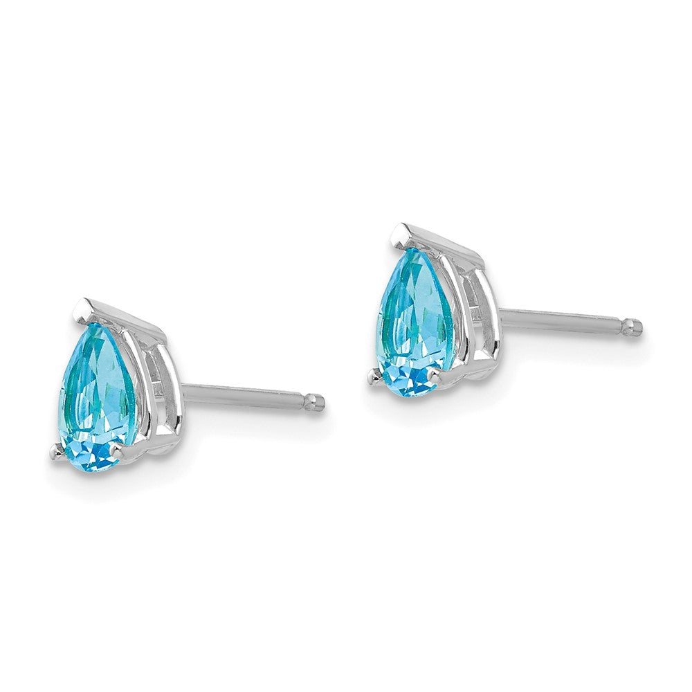 14k White Gold 6x Pear Blue Topaz Post Earrings