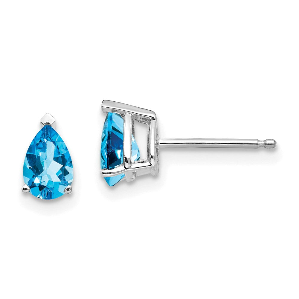 14k White Gold 6x Pear Blue Topaz Earrings