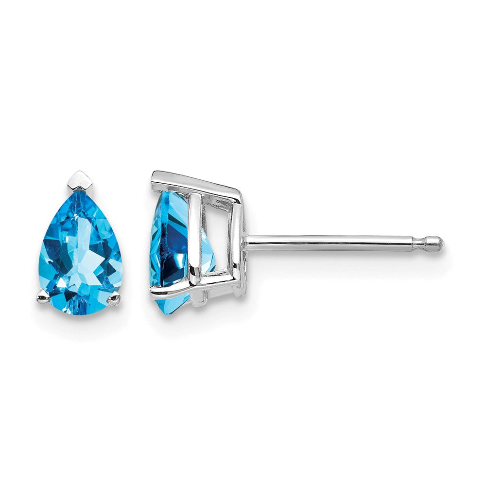 14k White Gold 6x Pear Blue Topaz Post Earrings