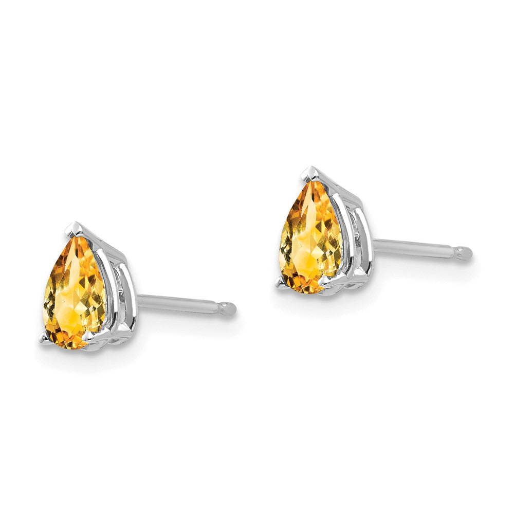 14k White Gold 6x Pear Citrine Stud Earrings