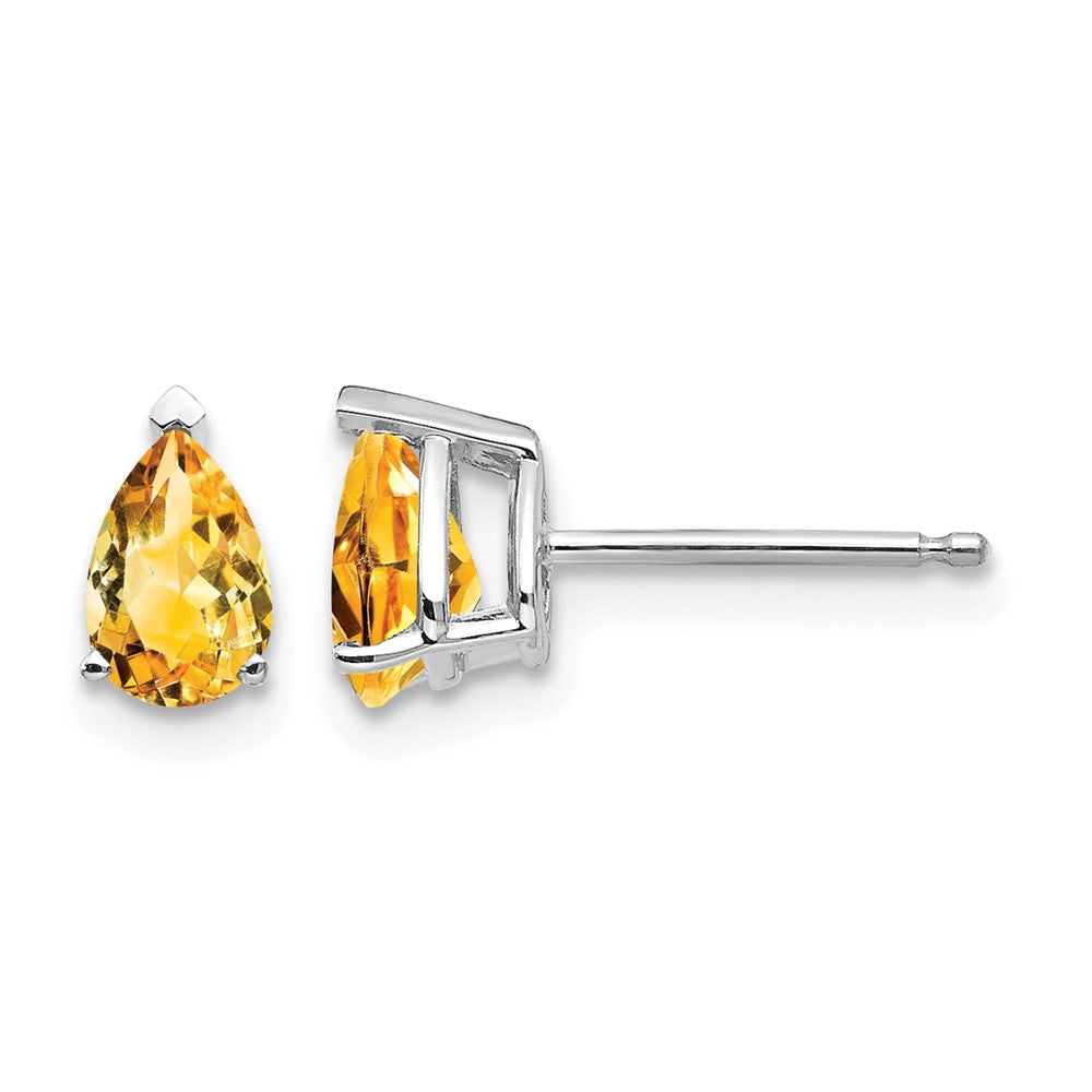 14k White Gold 6x Pear Citrine Stud Earrings