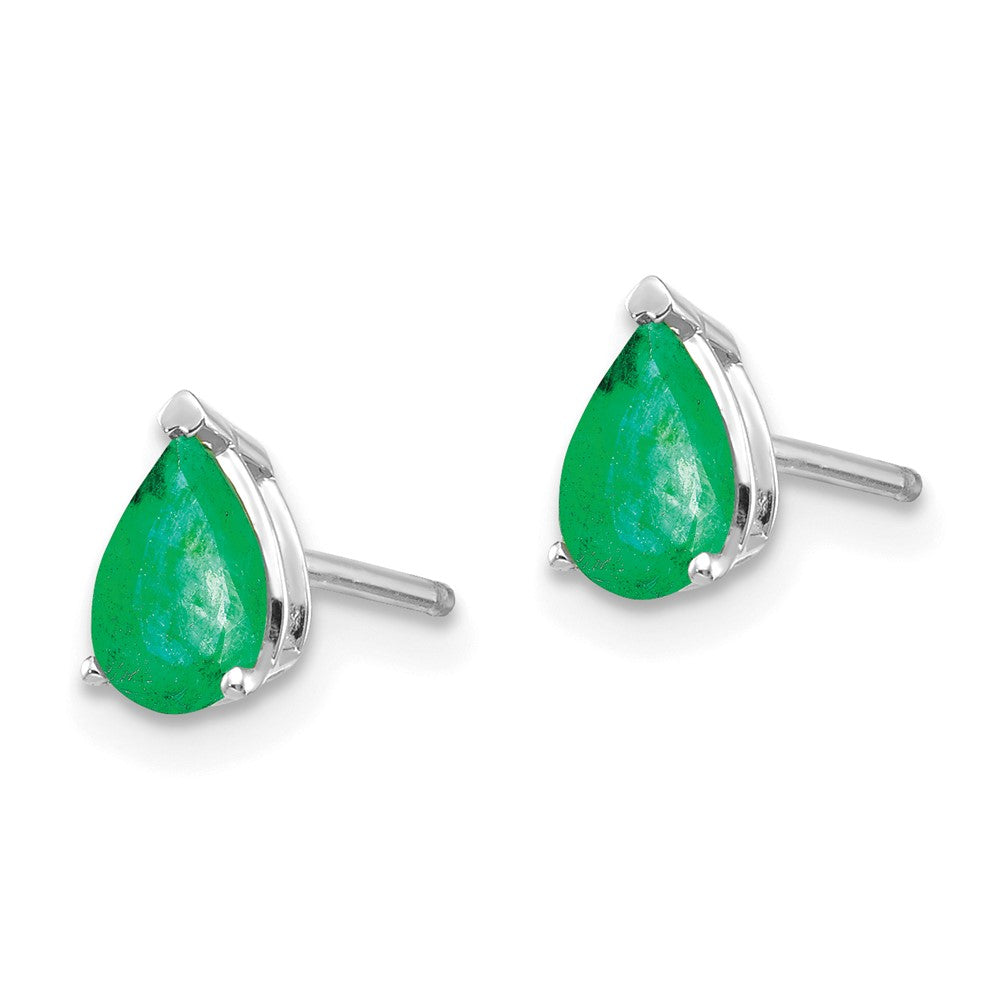 14k White Gold 6x Pear Emerald Post Earrings