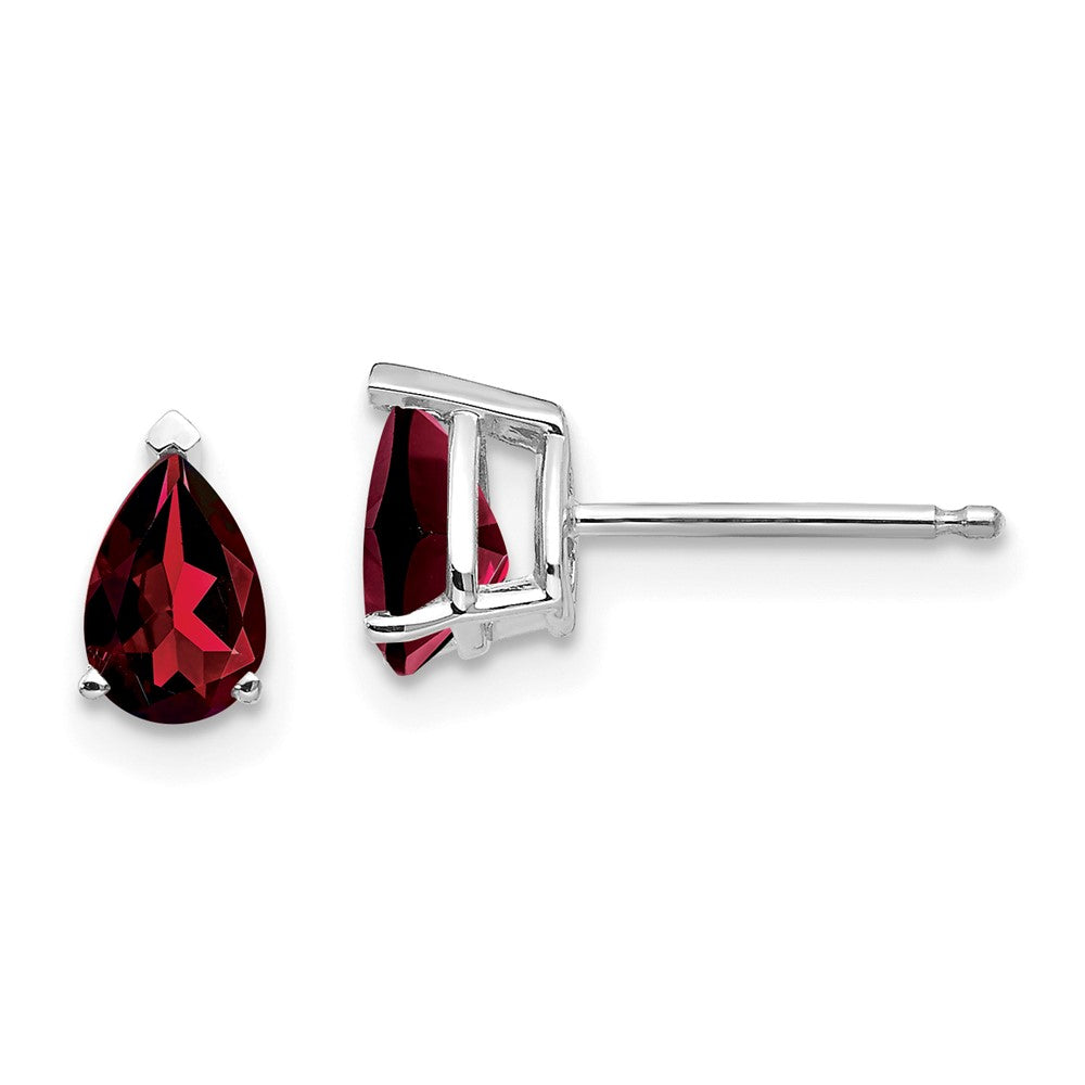 14k White Gold 6x Pear Garnet Earrings