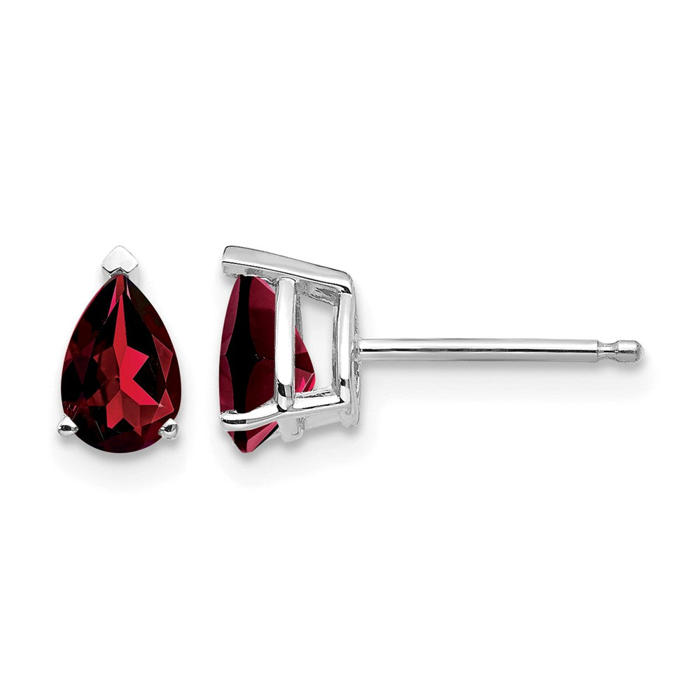 14k White Gold 6x Pear Garnet Post Earrings