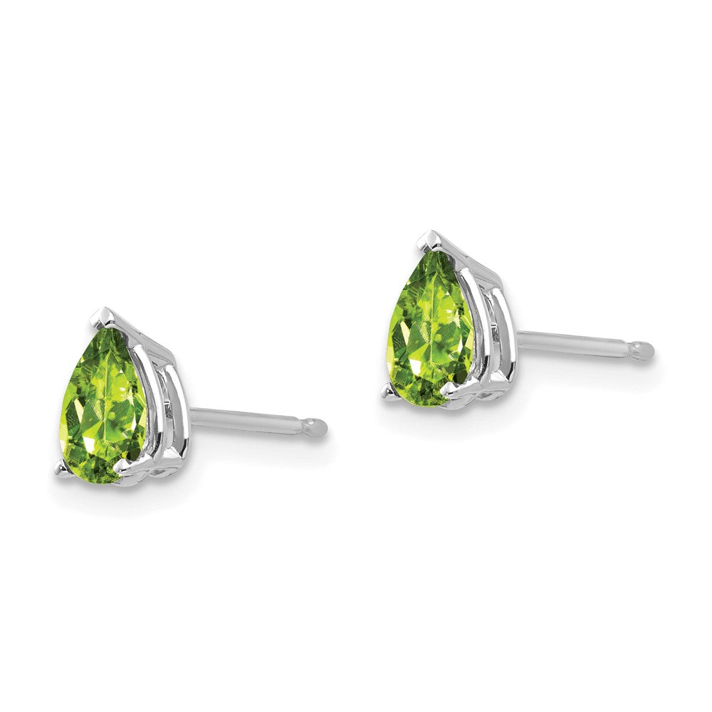 14k White Gold 6x Pear Peridot Post Earrings