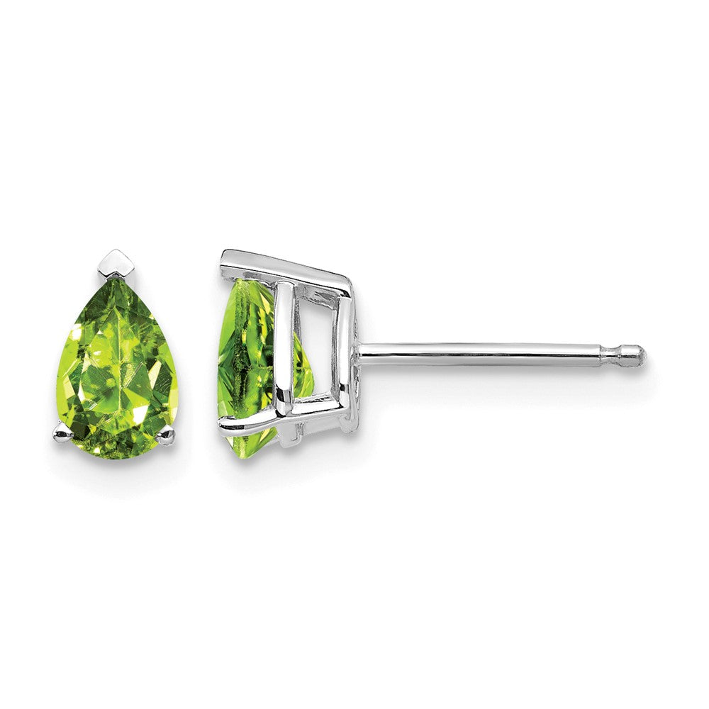 14k White Gold 6x Pear Peridot Post Earrings