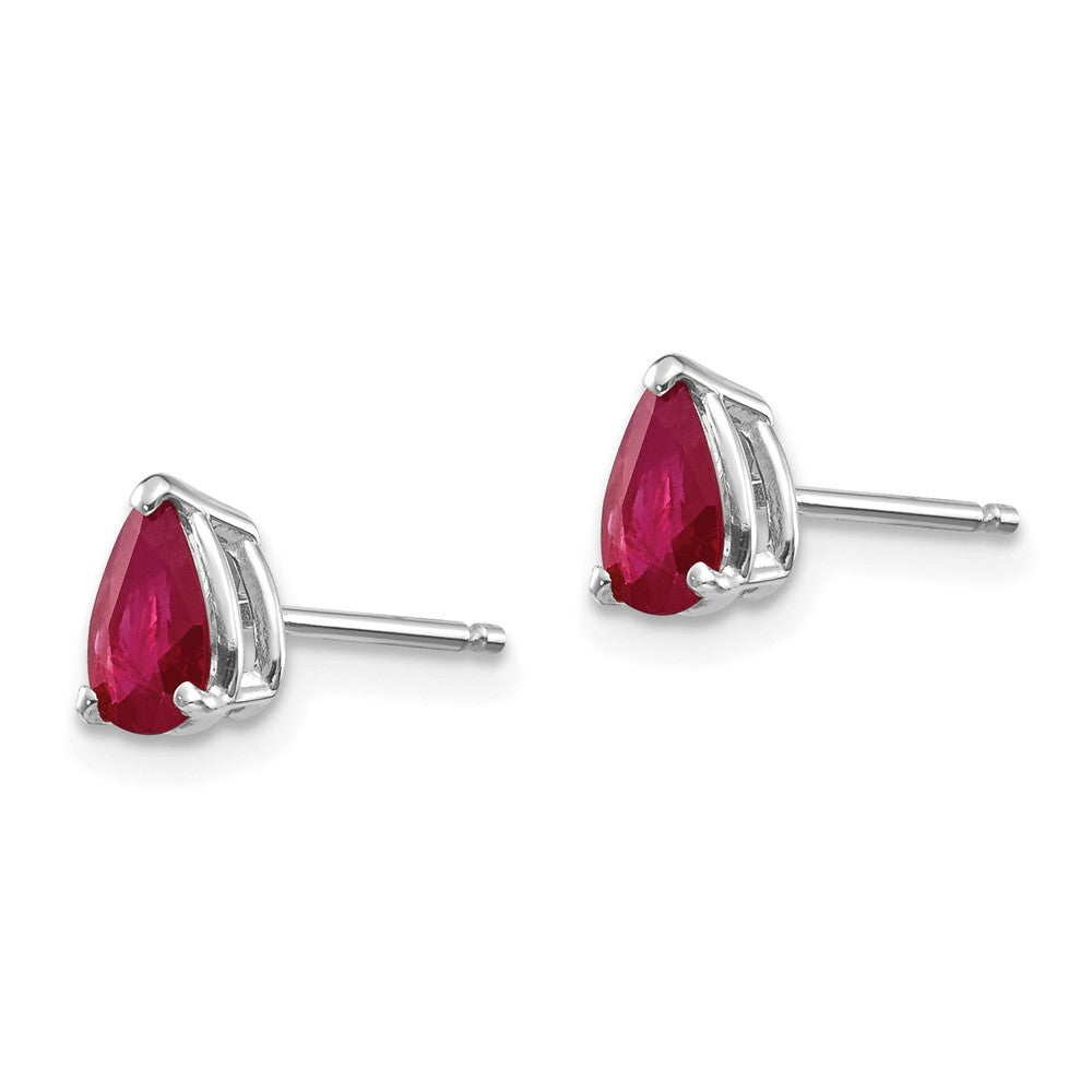 14k White Gold 6x Pear Ruby Post Earrings