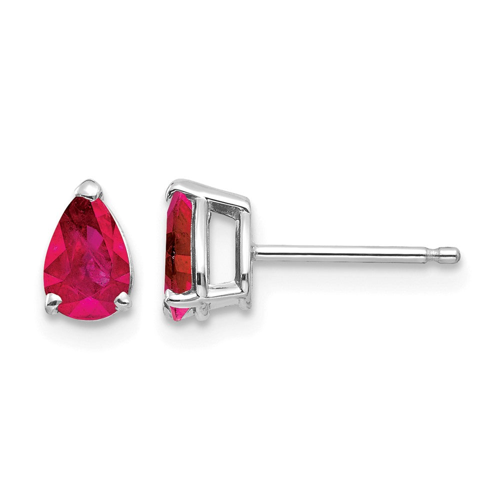 14k White Gold 6x Pear Ruby Post Earrings