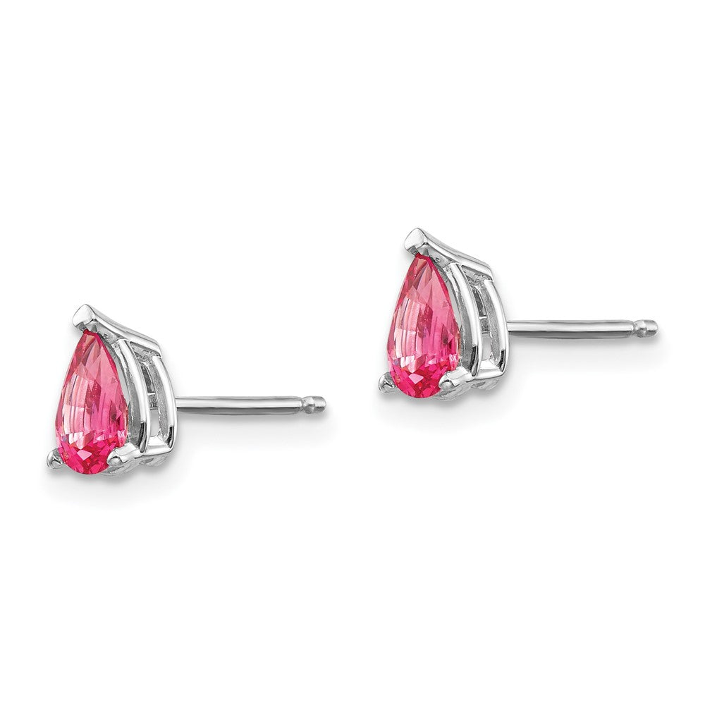 14k White Gold 6x Pear Pink Spinel Post Earrings