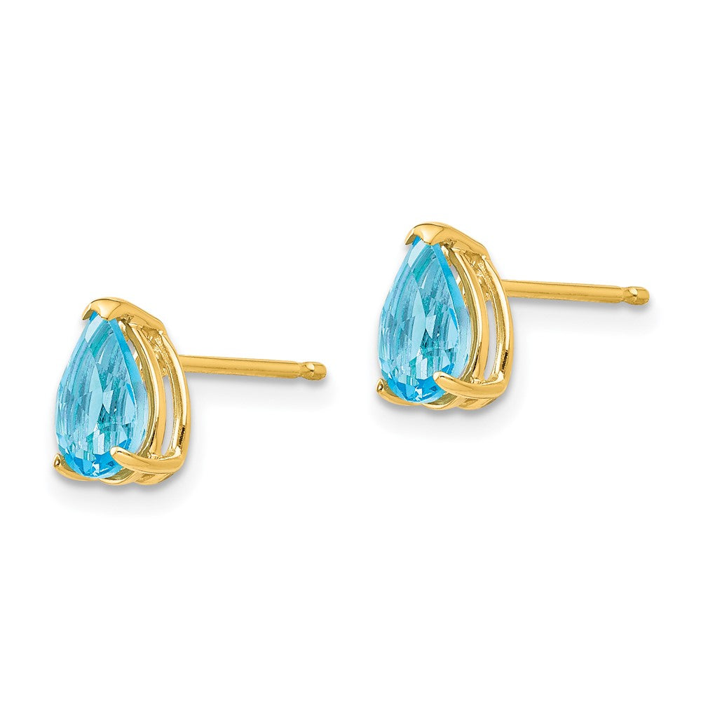 14k 7x Pear Blue Topaz Post Earrings