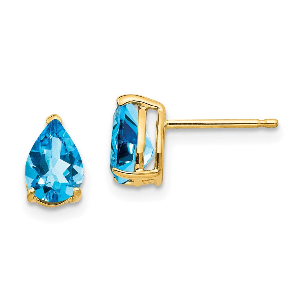 14k 7x Pear Blue Topaz Earrings