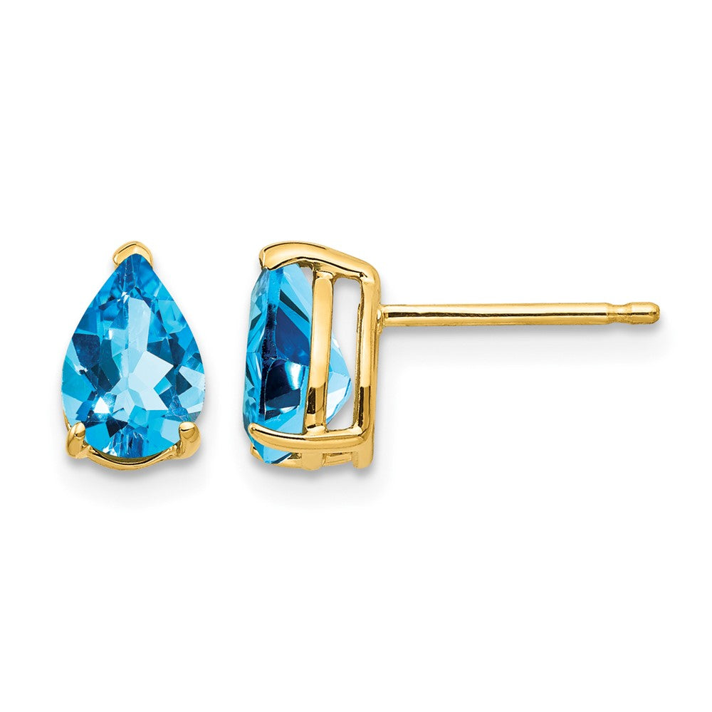 14k 7x Pear Blue Topaz Post Earrings