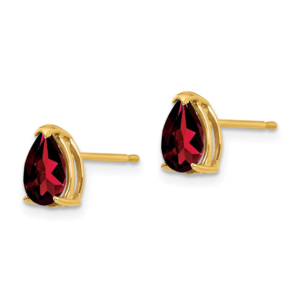 14k 7x Pear Garnet Post Earrings