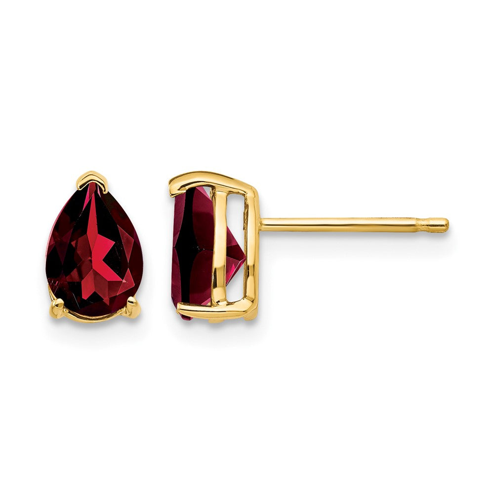 14k 7x Pear Garnet Post Earrings