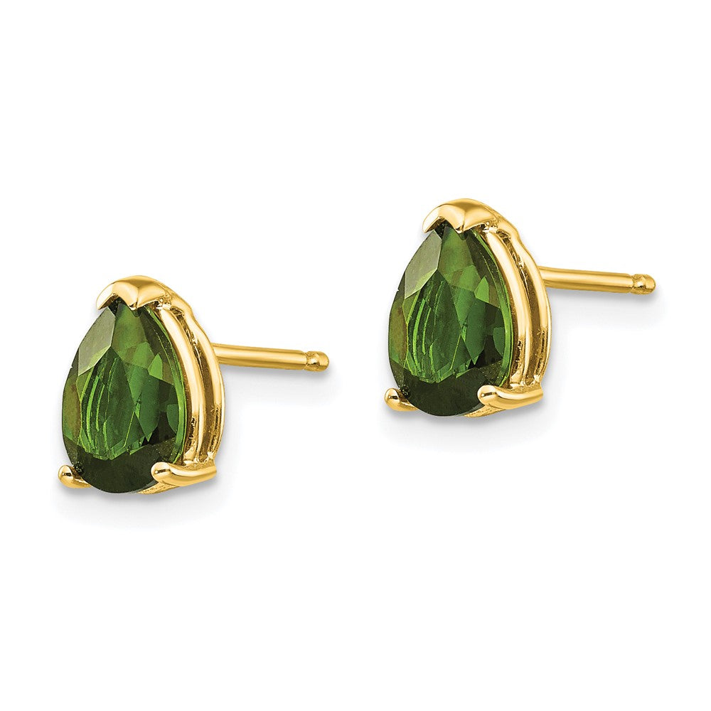 14k 7x Pear Green Tourmaline Post Earrings