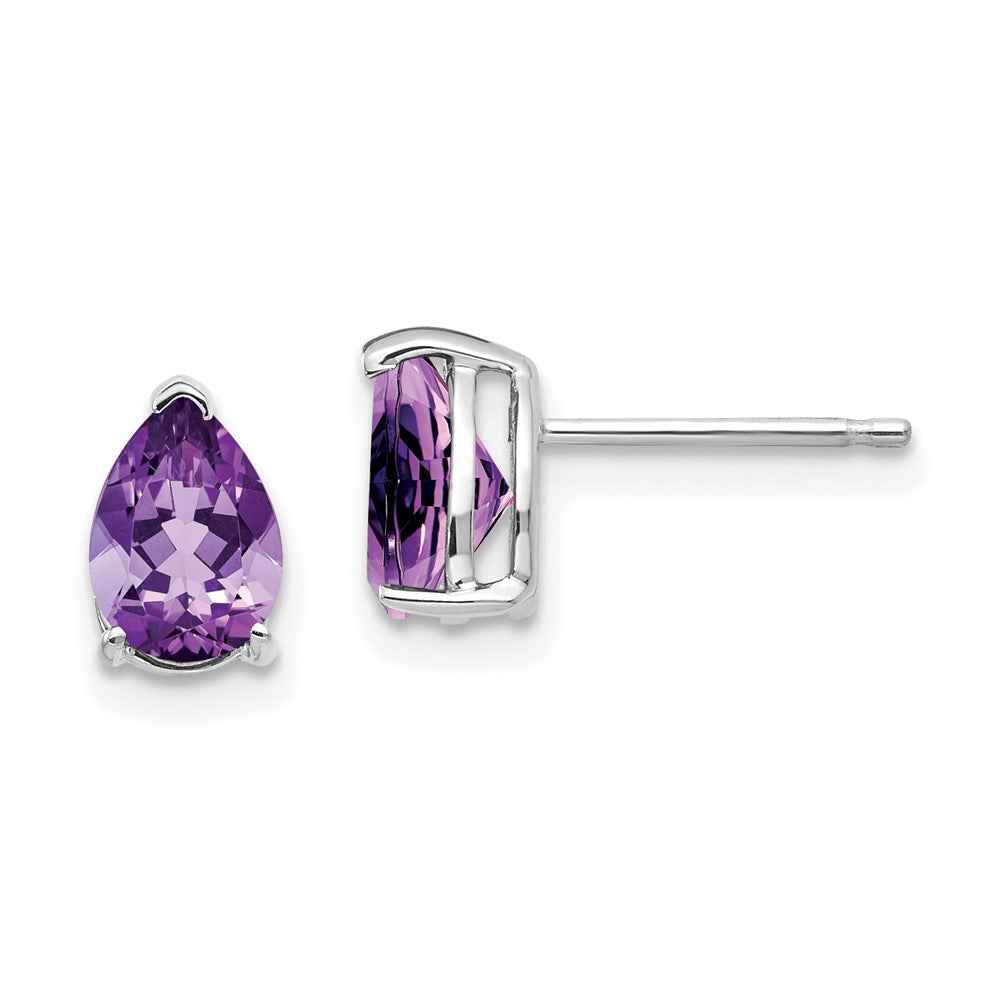 14k White Gold 7x Pear Amethyst Earrings
