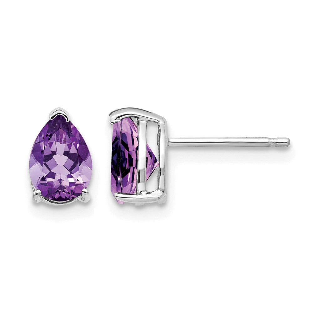14k White Gold 7x Pear Amethyst Post Earrings