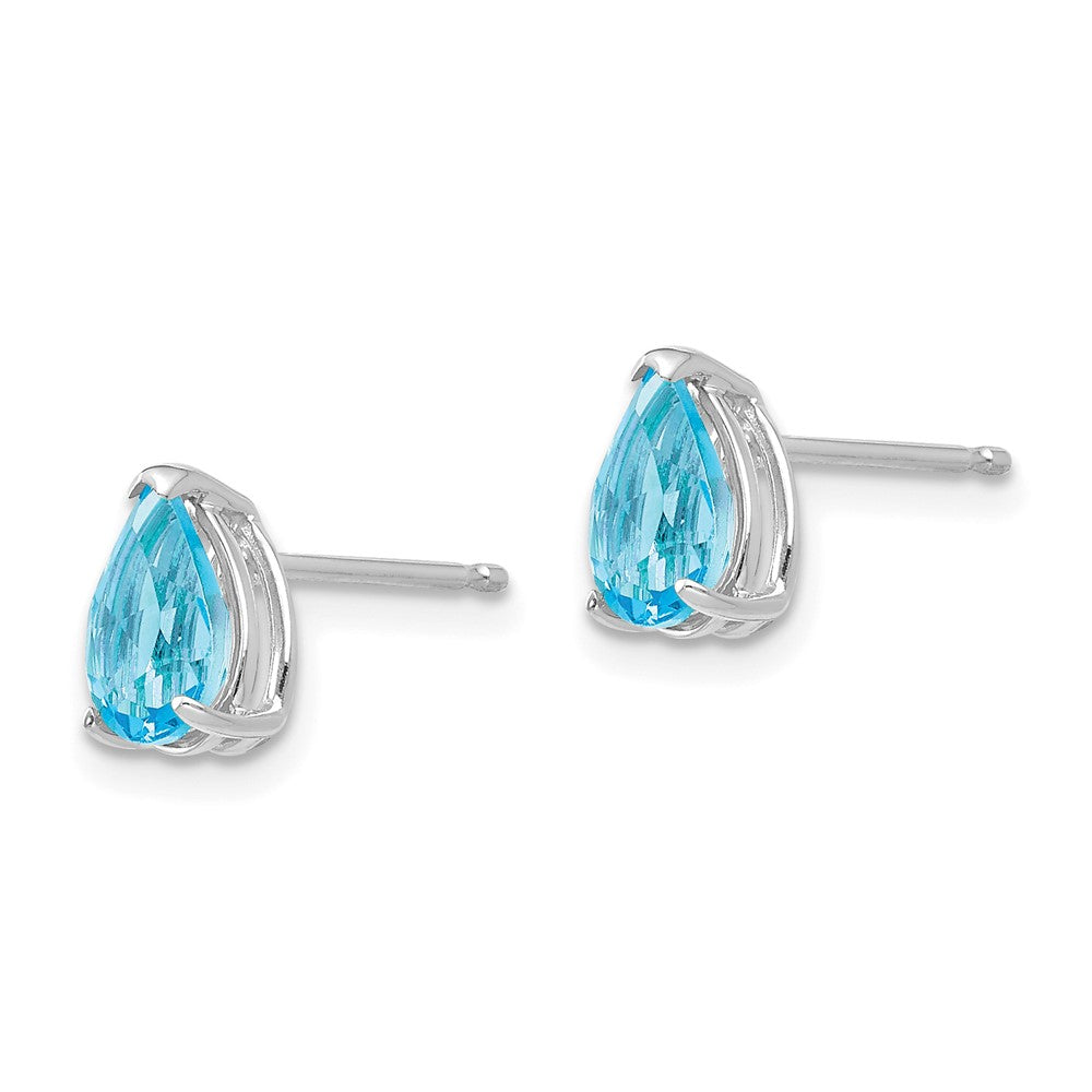 14k White Gold 7x Pear Blue Topaz Post Earrings