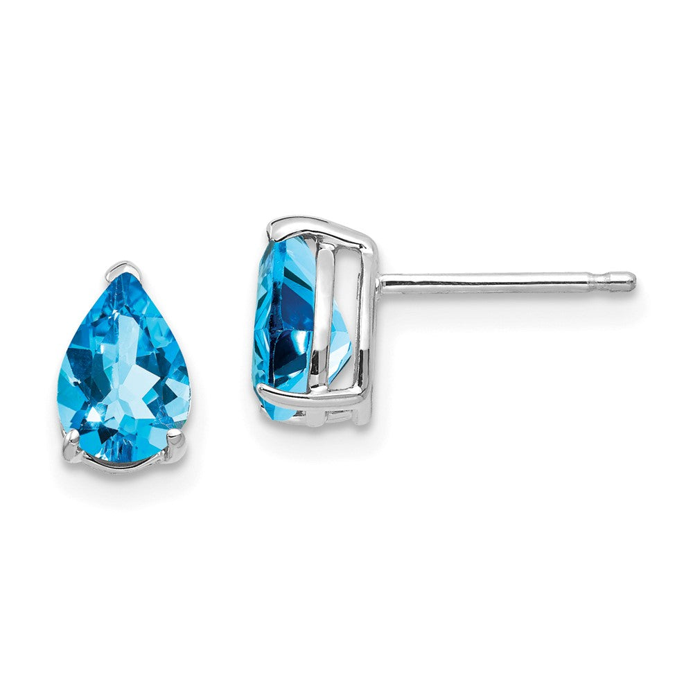 14k White Gold 7x Pear Blue Topaz Earrings