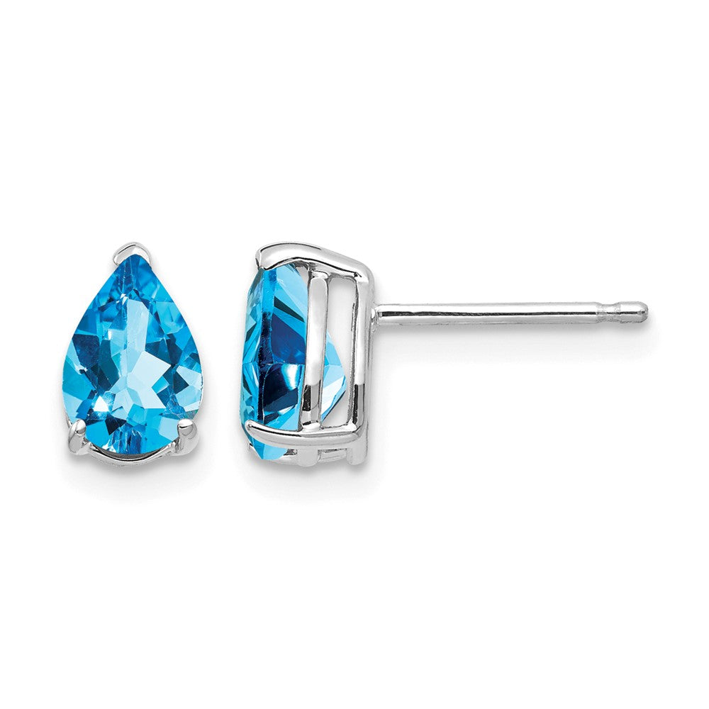 14k White Gold 7x Pear Blue Topaz Post Earrings