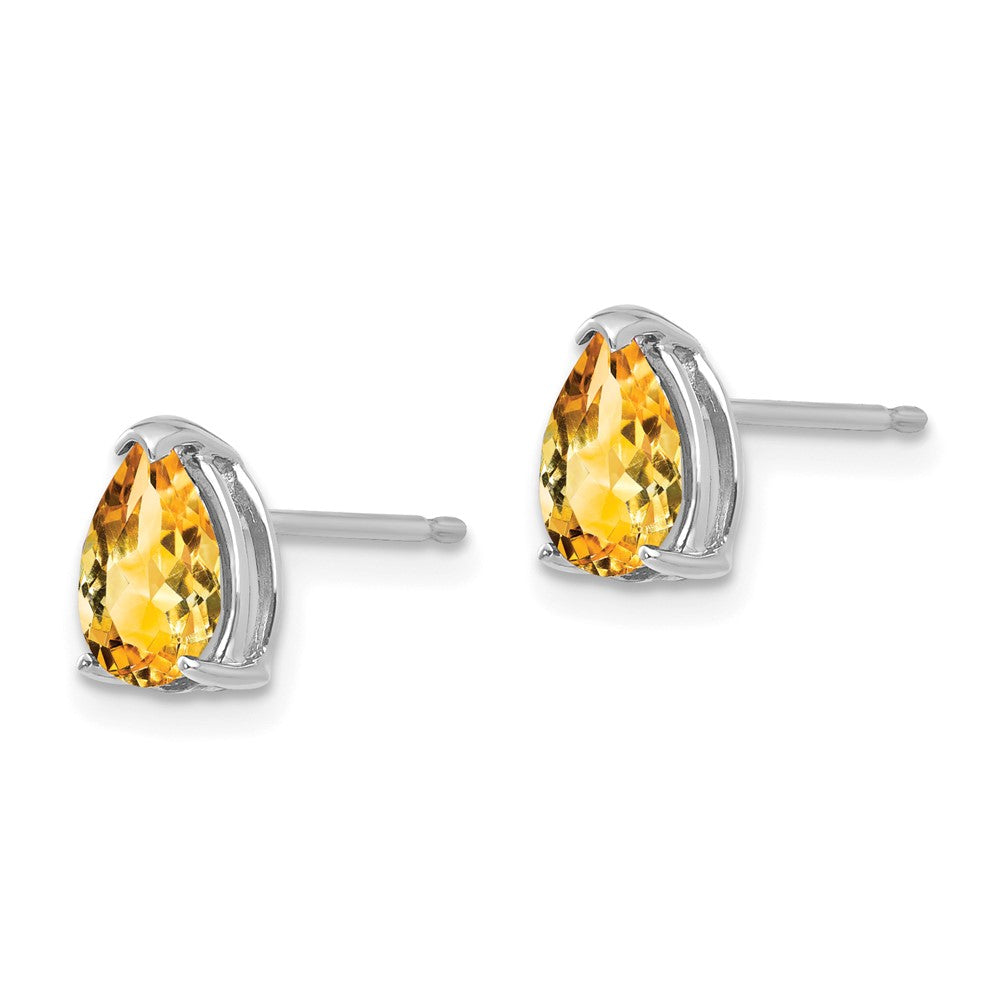 14k White Gold 7x Pear Citrine Post Earrings