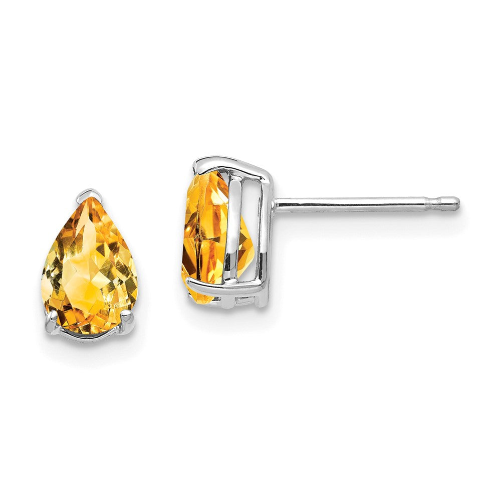 14k White Gold 7x Pear Citrine Earrings