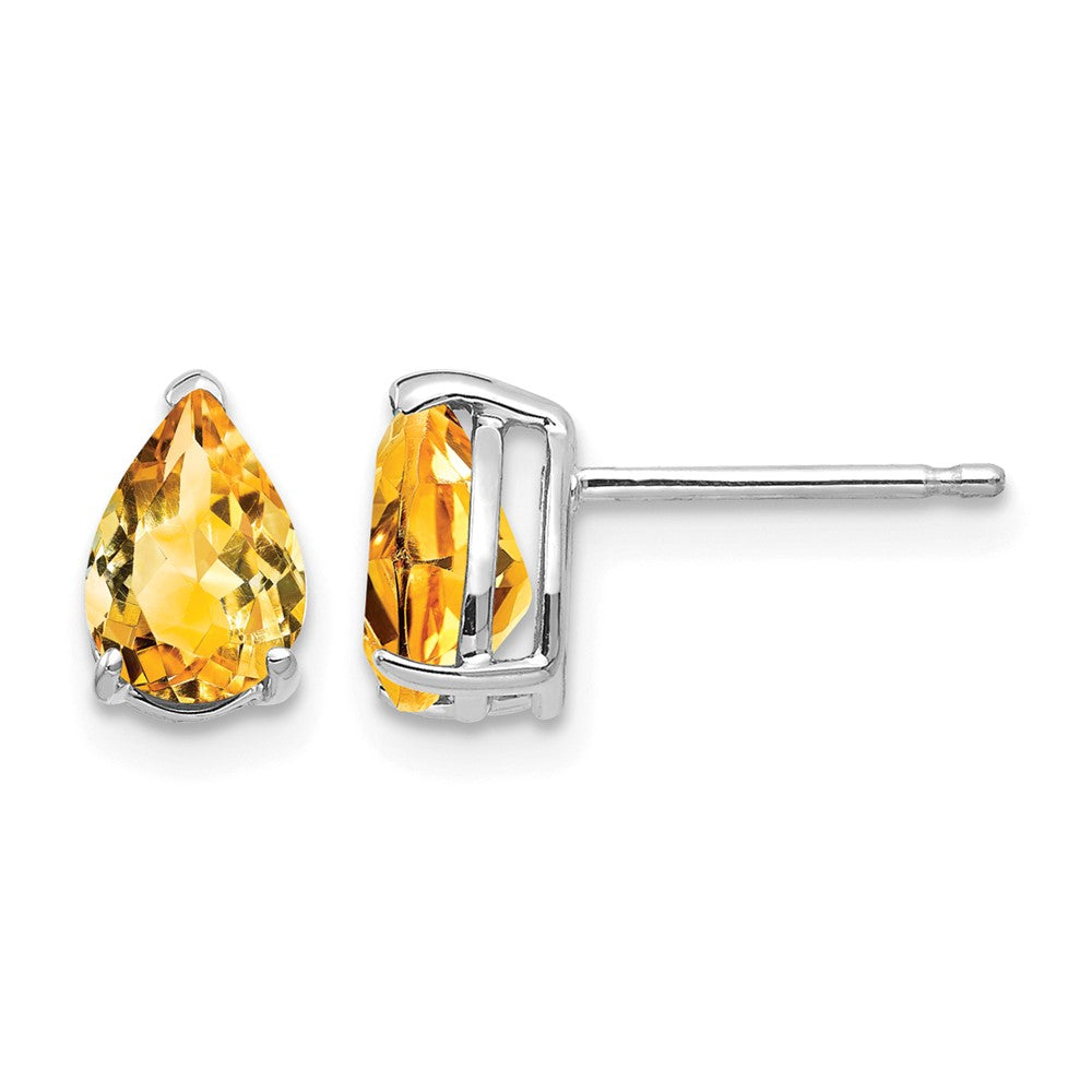 14k White Gold 7x Pear Citrine Post Earrings