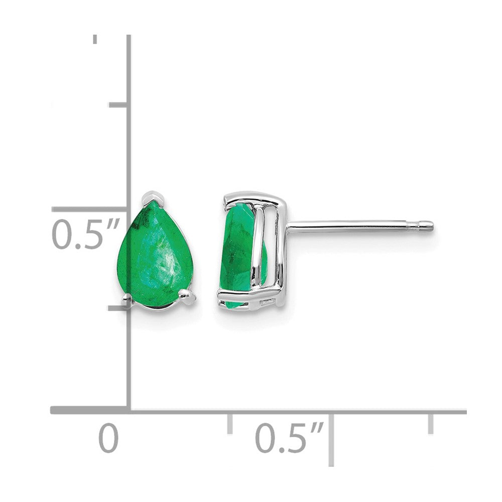 14k White Gold 7x Pear Emerald Post Earrings