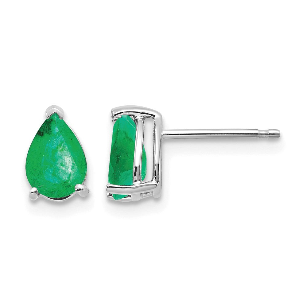 14k White Gold 7x Pear Emerald Post Earrings
