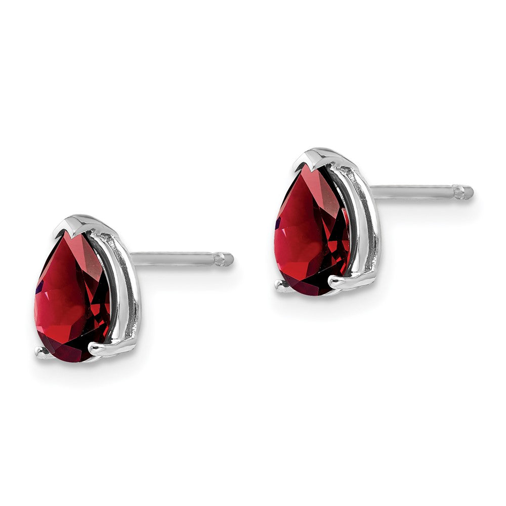 14k White Gold 7x Pear Garnet Post Earrings