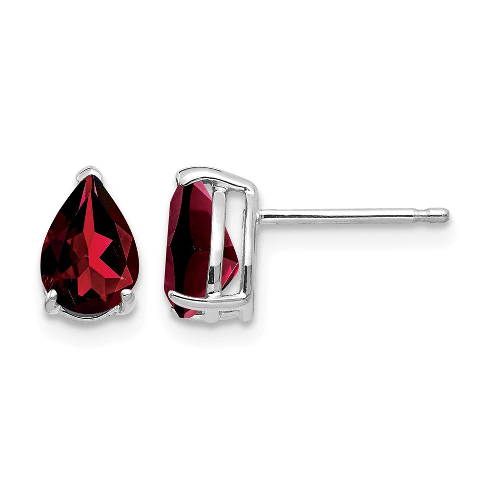 14k White Gold 7x Pear Garnet Post Earrings